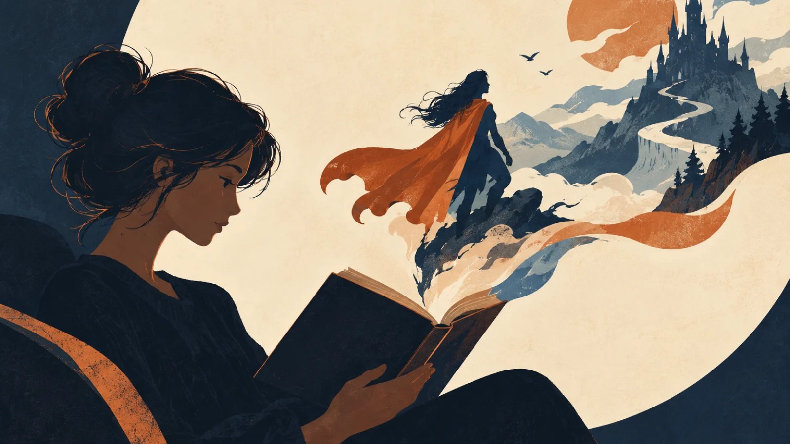A reader imagines a fictional character emerging from a book