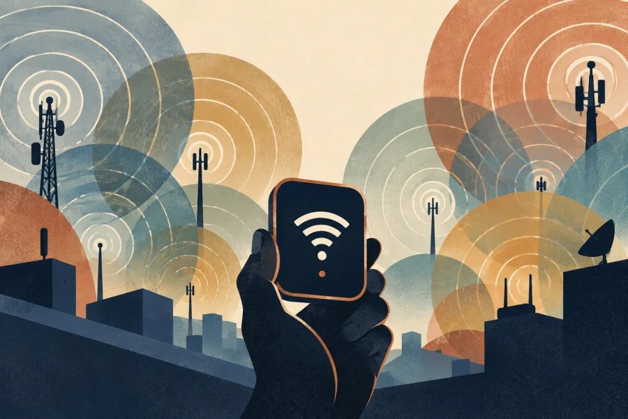 Phone shows strong Wi-Fi while competing wireless signals crowd around it