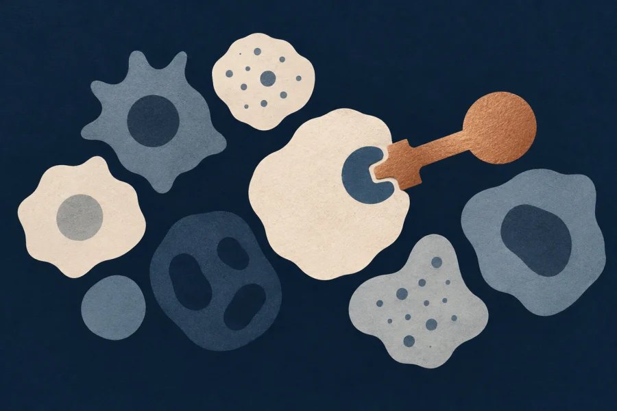 Abstract varied cells with a single copper treatment shape matching one cell marker